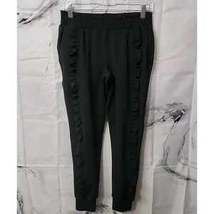 Boom Boom Jeans Women's Size S Black Ruffle Trim Joggers Athleisure Pants.